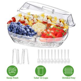 Fruit Ice Serving Tray Chilled Veggie Tray Shrimp Cocktail Serving Dish Appetizer Party Serving Platter Cold Food Buffet Server with Lid and 4 Compart