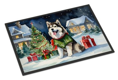 Alaskan Malamute Cozy Christmas Doormat Front Door Mat Indoor Outdoor Rugs for Entryway, Non Slip Washable Low Pile, 24H X 36W