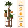 5 Tier Plant Stand with 4 Detachable Wheels Wooden Plant Pot Rolling Shelf Plant Display Rack for Indoor Outdoor Decoration