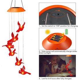 New LED Solar Wind Chime Lamp Hummingbird Wind Chime Lamp Pendant Wind Chime Decorative Lamp Color Changing Lamp Solar Lamp (Emitting Color: Red shell red bird)