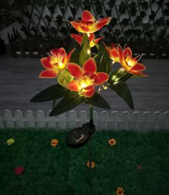 LED Solar Rose Orchid Flower Light Outdoor Garden Waterproof Simulation Lawn Lamp Wedding Party Christmas Decor Landscape Light (Emitting Color: 7 head orchid orange)