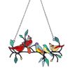 Metal Stained Bird Panel Glass Window Hanging Wall Decor Parrot Birds Art Pendant Wind Chimes Bird Ornaments Home Ornaments