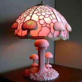 Colored Resin Plant Series Desk Lamp (Color: Pink Mushroom Table Lamp, style: Battery mounted version)