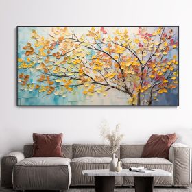 Hand Painted Oil Painting Large Colorful Tree Wall Art Boho Canvas Oil Painting Colorful Leaf Texture Palette Knife Art Contemporary Art Abstract Text (style: 01, size: 70x140cm)