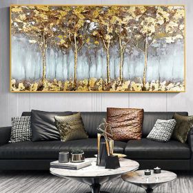 Hand Painted Oil Painting Abstract Forest oil Painting On Canvas Modern Gold Painting Custom Landscape Home Decor Large Textured Wall Art Living room (style: 01, size: 50x100cm)