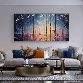 Hand Painted Oil Painting Large Abstract Rain Scenery Oil Painting on Canvas Original Forest Painting Texture Wall Art Living room Home Decor Bedroom (style: 01, size: 75x150cm)