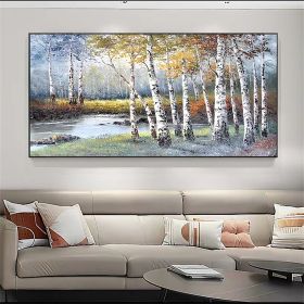 Hand Painted Oil Painting Large Original Oil Painting Abstract Art Nature Home Decor Riverside Scenery Oil Painting Modern Painting Living Room Painti (style: 01, size: 75x150cm)