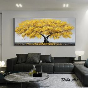 Oil Painting 100% Handmade Hand Painted Wall Art On Canvas Yellow Tree Plant Horizontal Abstract Modern Home Living Room Bedroom Luxurious Decoration (style: 01, size: 90x120cm)