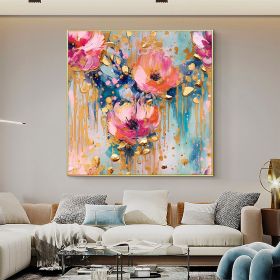 Hand Painted Oil Painting Abstract Flower Oil Painting on Canvas Large Wall Art Original Floral Wall Art Minimalist Art Gold Decor Custom Painting Liv (style: 01, size: 100x100cm)