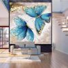 Hand Painted Oil Painting Original Abstract Art Painting on Canvas Blue Painting Handmade Wall Art Abstract Painting Butterfly Painting Contemporary A