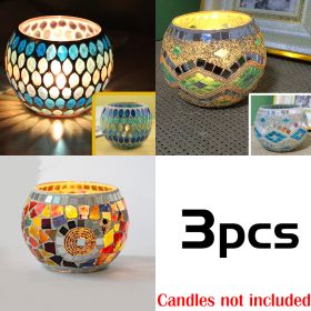 Mosaic Glass Candlestick Color Snowflake Mosaic Candle Holder Romantic Candlelight Table Centerpieces Party Dinner Wedding Decor (Color: 3PCS set C, Ships From: CN)