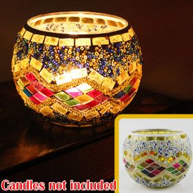 Mosaic Glass Candlestick Color Snowflake Mosaic Candle Holder Romantic Candlelight Table Centerpieces Party Dinner Wedding Decor (Color: 1PCS A, Ships From: CN)