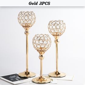 Crystal Candle Holder Pillar Gold/Silver Metal Tealight Candlestick Wedding Table Centerpiece Party Christmas Home Desktop Decor (Color: Gold 3PCS, Ships From: CN)