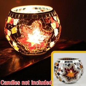 Mosaic Glass Candlestick Color Snowflake Mosaic Candle Holder Romantic Candlelight Table Centerpieces Party Dinner Wedding Decor (Color: 1PCS C, Ships From: CN)