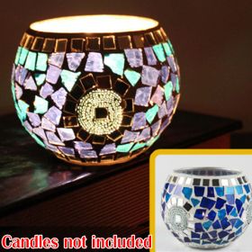 Mosaic Glass Candlestick Color Snowflake Mosaic Candle Holder Romantic Candlelight Table Centerpieces Party Dinner Wedding Decor (Color: 1PCS B, Ships From: CN)