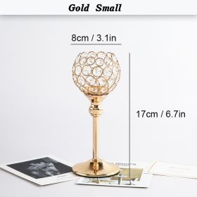 Crystal Candle Holder Pillar Gold/Silver Metal Tealight Candlestick Wedding Table Centerpiece Party Christmas Home Desktop Decor (Color: Gold  Small, Ships From: CN)