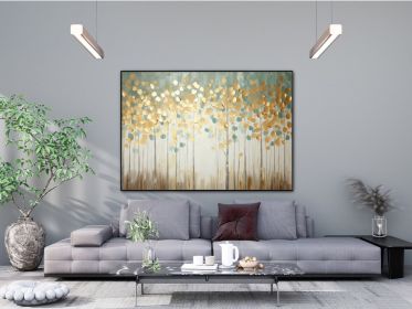 Tree with Golden Leaves 100% Handmade Gold Leaf Textured Painting Acrylic Abstract Oil Painting Wall Decor Living Room Golden Nature (style: 01, size: 120x160cm)