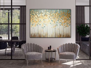 Tree with Golden Leaves 100% Handmade Gold Leaf Textured Painting Acrylic Abstract Oil Painting Wall Decor Living Room Golden Nature (style: 01, size: 50X70cm)