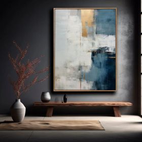 Gold and Navy Blue Gray and White Abstract Art Modern Art Oil  Painting Brush Strokes Minimalist Figure Wall Art (style: 01, size: 120x160cm)