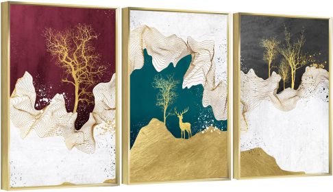 Framed Canvas Wall ArtOil Paintings Impressionism Aesthetic Prints Canvas Paintings for Living Room Bedroom Office Home; 3 Panels (GOLD: 16*24)