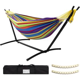 Double Hammock with Stand Included 450lb Capacity Steel Stand, Premium Carry Bag Included and Two Anti Roll Balance Beam (Color: Tropical Cotton)